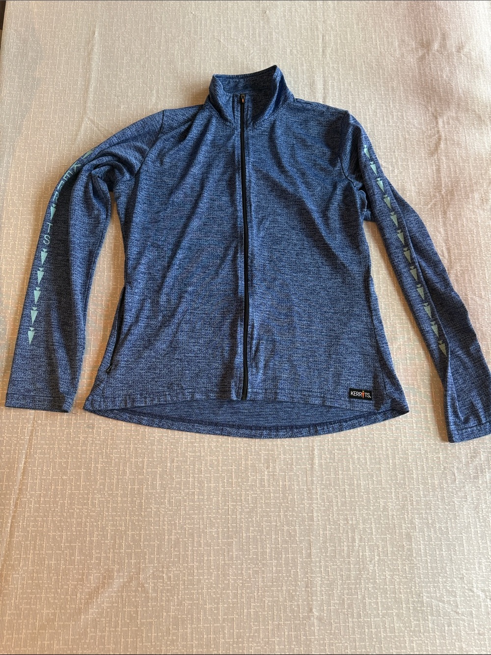 Kerrits Navy Heather Full-Zip Performance Jacket with Teal Sleeve Accents